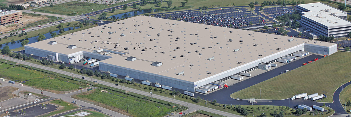 Aerial photograph of the JBSS manufacturing and distribution facility in Elgin, Illinois