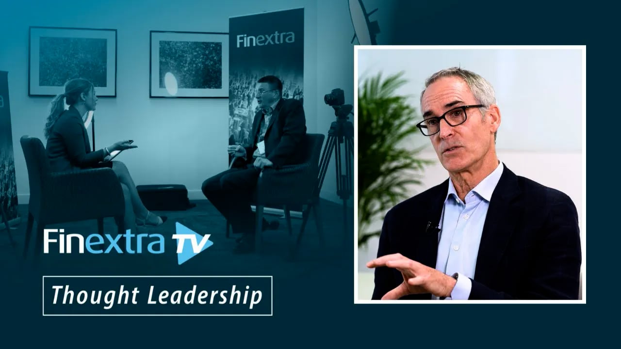 John Filby speaking during a FinextraTV interview about AI and fraud prevention