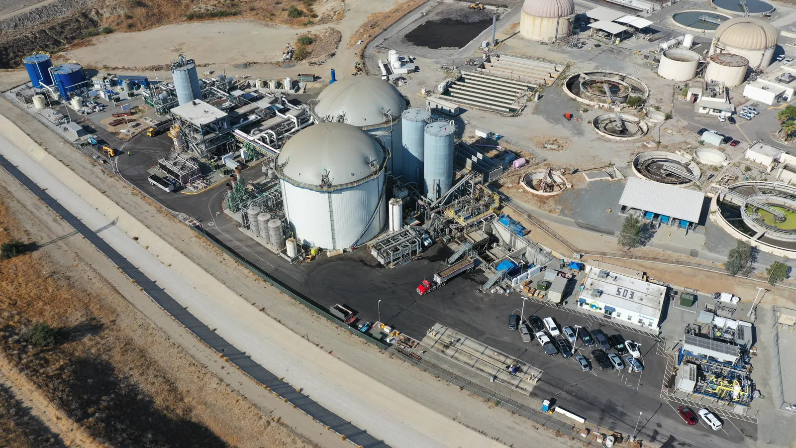 Aerial view of the Rialto Bioenergy Facility in California