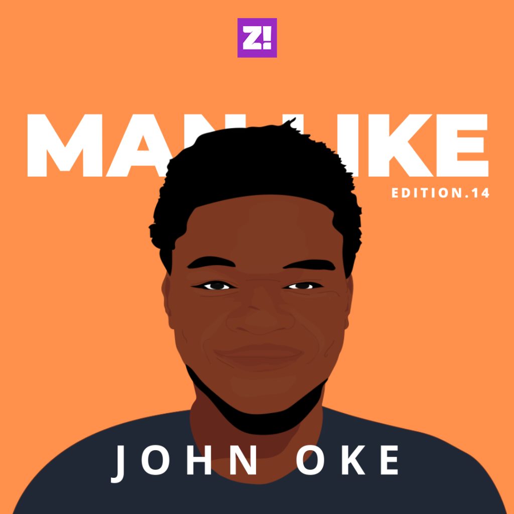 Illustrated portrait of John Oke created for the Man Like interview series