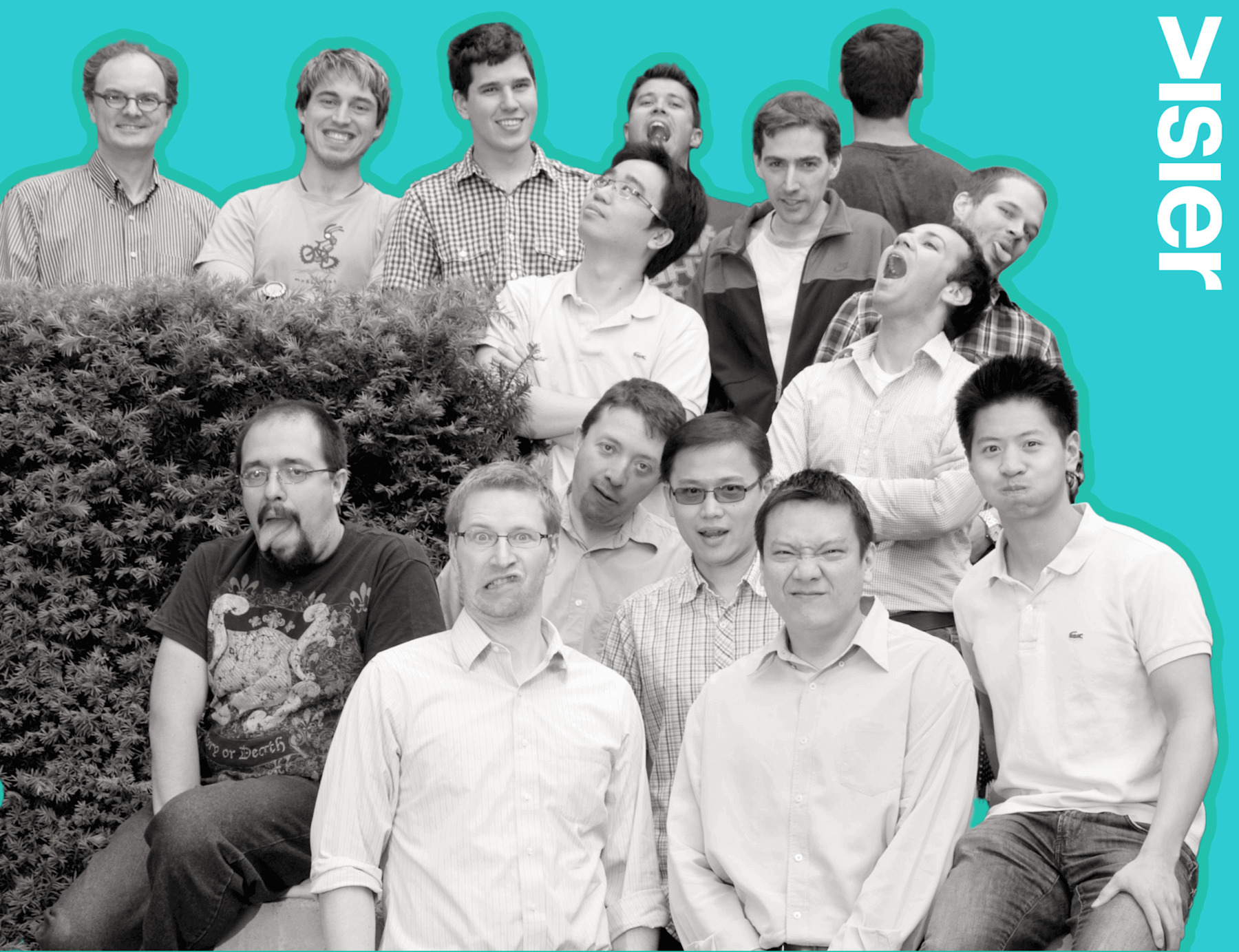Members of Visier's original townhouse crew posing playfully together