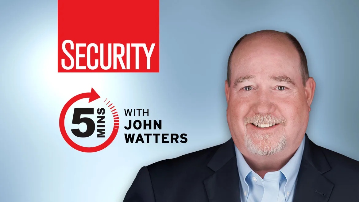 John Watters pictured in the Security magazine Five Minutes interview graphic
