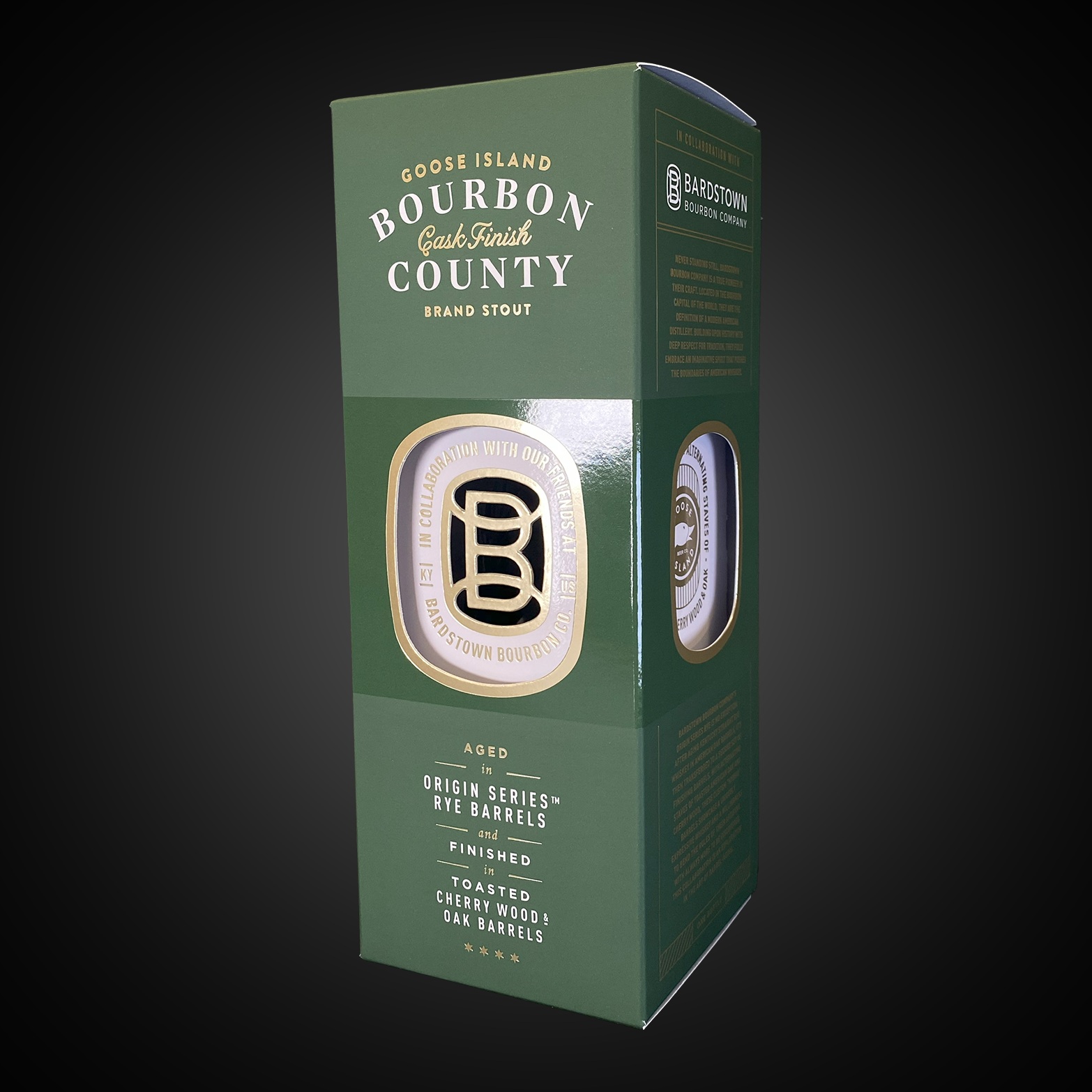 Green Goose Island Bardstown shadowbox-style folding carton