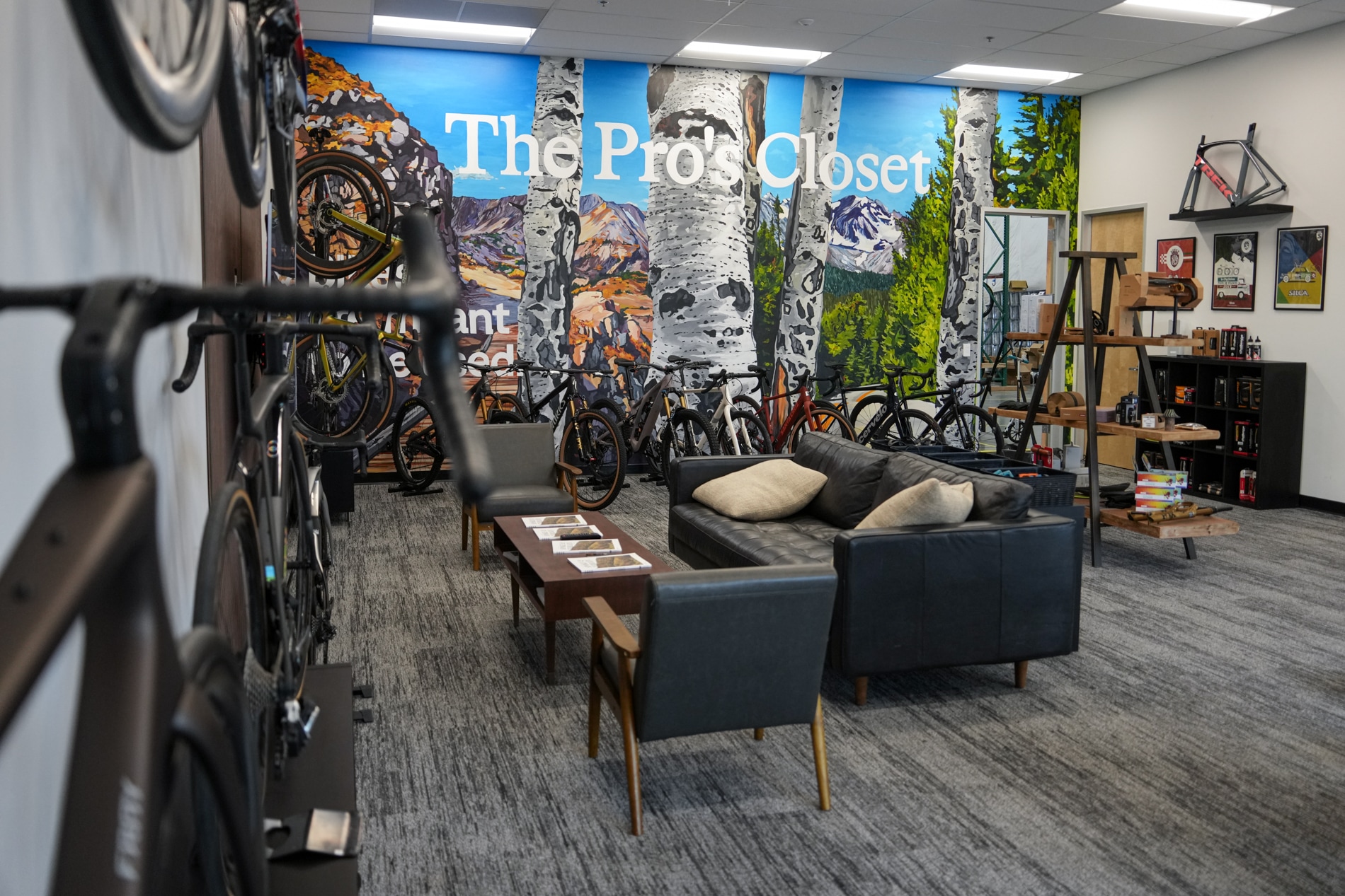 Rows of bicycles inside The Pro's Closet retail and warehouse space in Thornton, Colorado