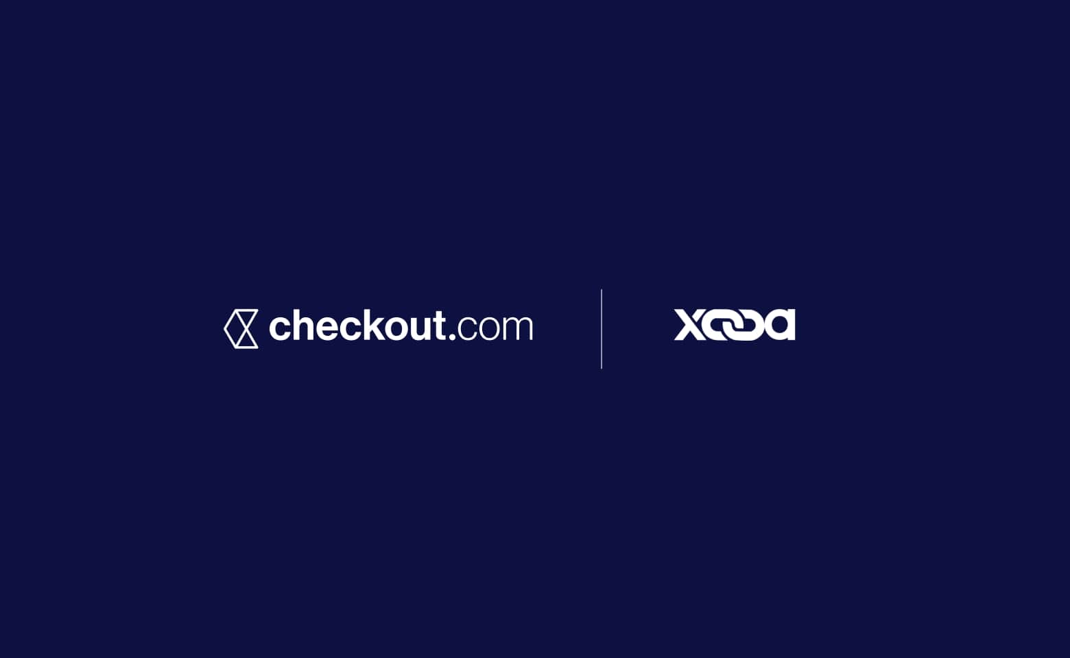 Checkout.com and Xooa partnership artwork on a dark blue background