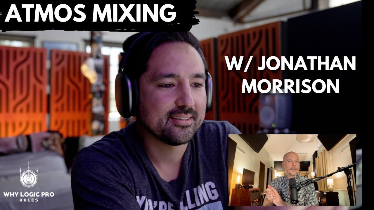 Jonathan Morrison wearing headphones during a conversation about spatial audio in his studio