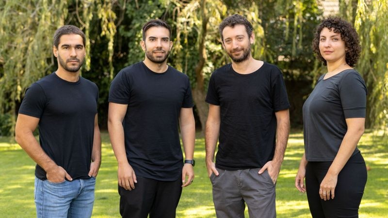 Four Waterplan team members outdoors, with José Ignacio Galindo second from left