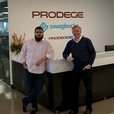 Josef Gorowitz, left, and Chuck Davis standing in Prodege's office