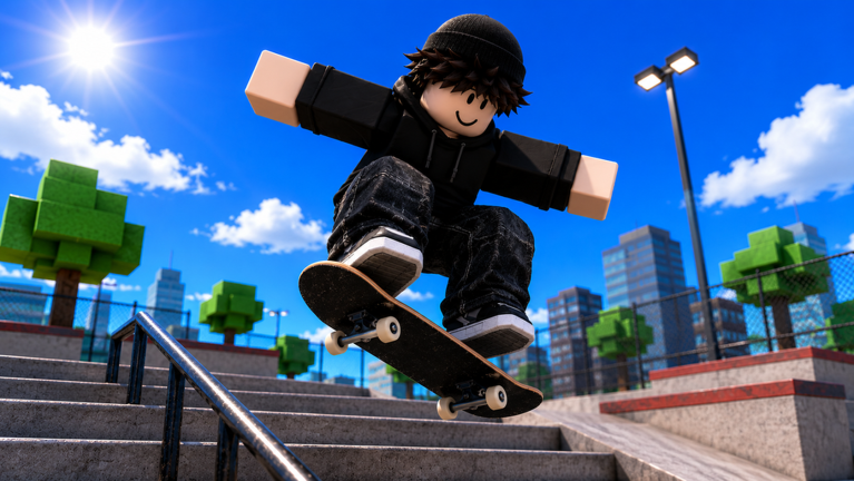 Official promotional artwork for Retro Shrimp’s Skate Park on Roblox