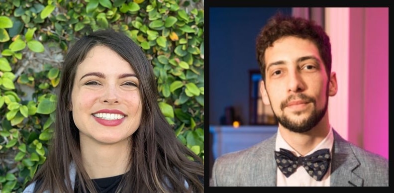 Paired photographs of Sara Drakeley and Joshua Goldbard