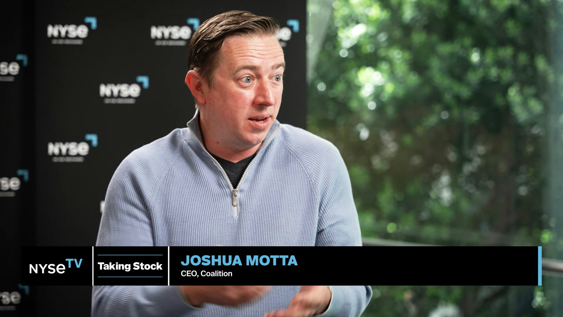 Joshua Motta speaking in an NYSE Taking Stock interview at RSAC 2025
