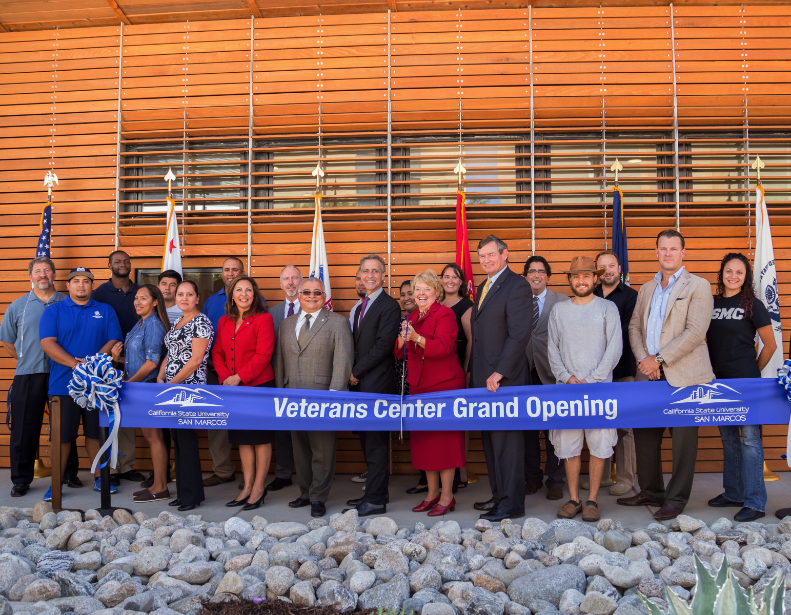 Joshua Pack, second from right, with students and university representatives at the CSUSM Veterans Center grand opening