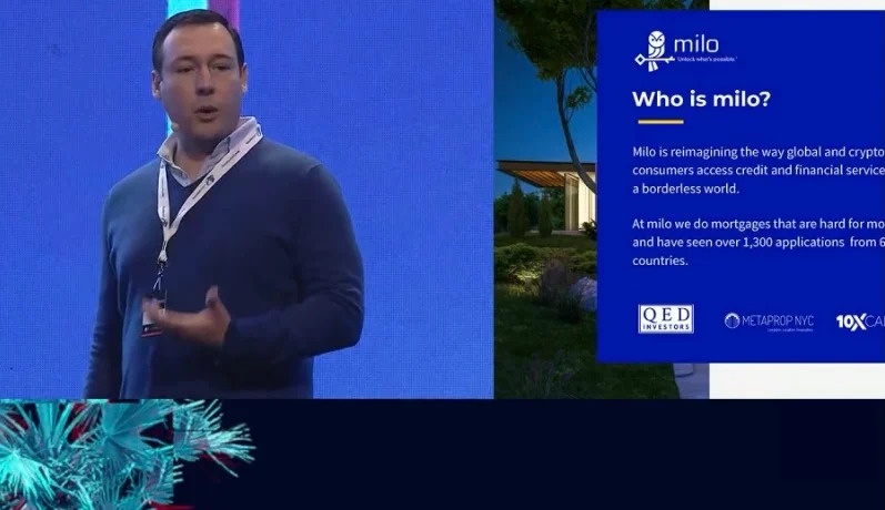 Josip Rupena presenting Milo's mortgage model at the North American Bitcoin Conference