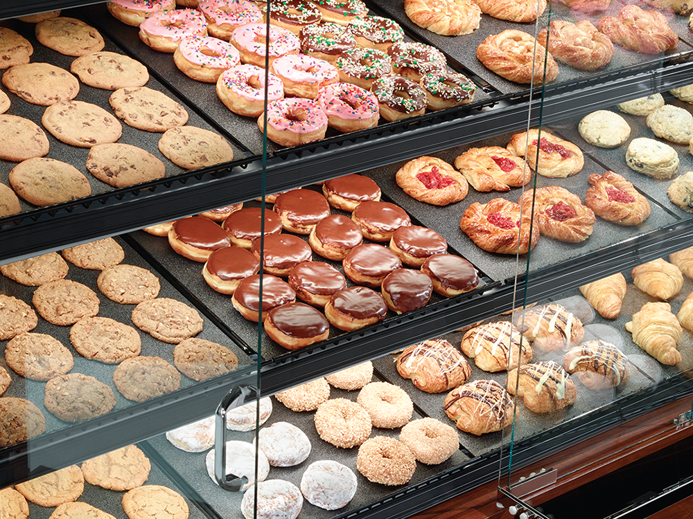 Refrigerated bakery display case with pastries