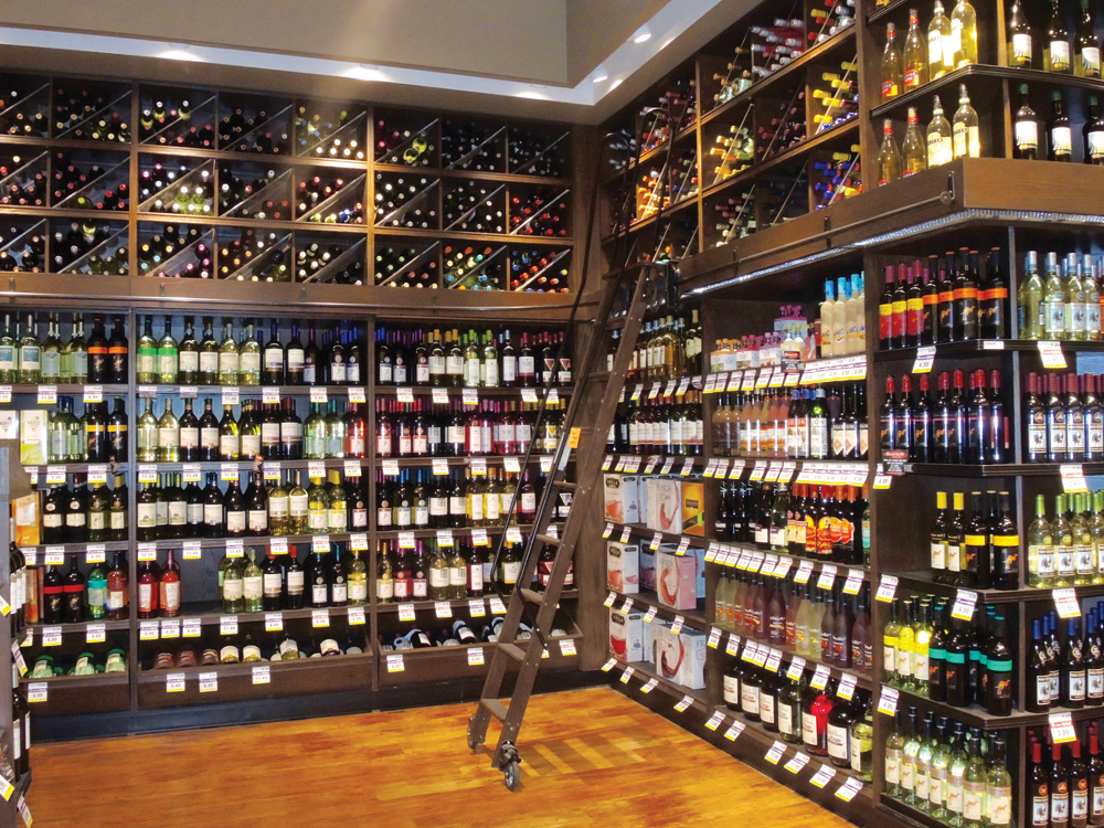 Wooden wine department display fixtures