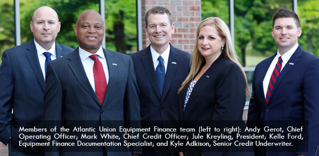 Five members of the Atlantic Union Equipment Finance launch team, with Jule Kreyling in the center