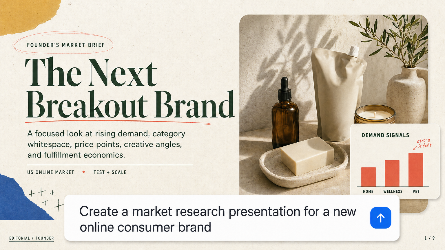 A Julius AI presentation example with a market research prompt