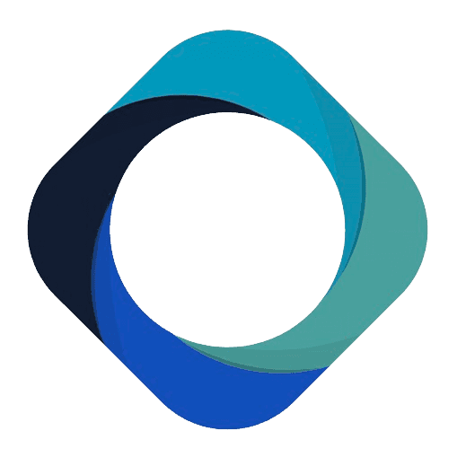 JustAI company logo - a colorful abstract ring mark in navy, teal, blue and green
