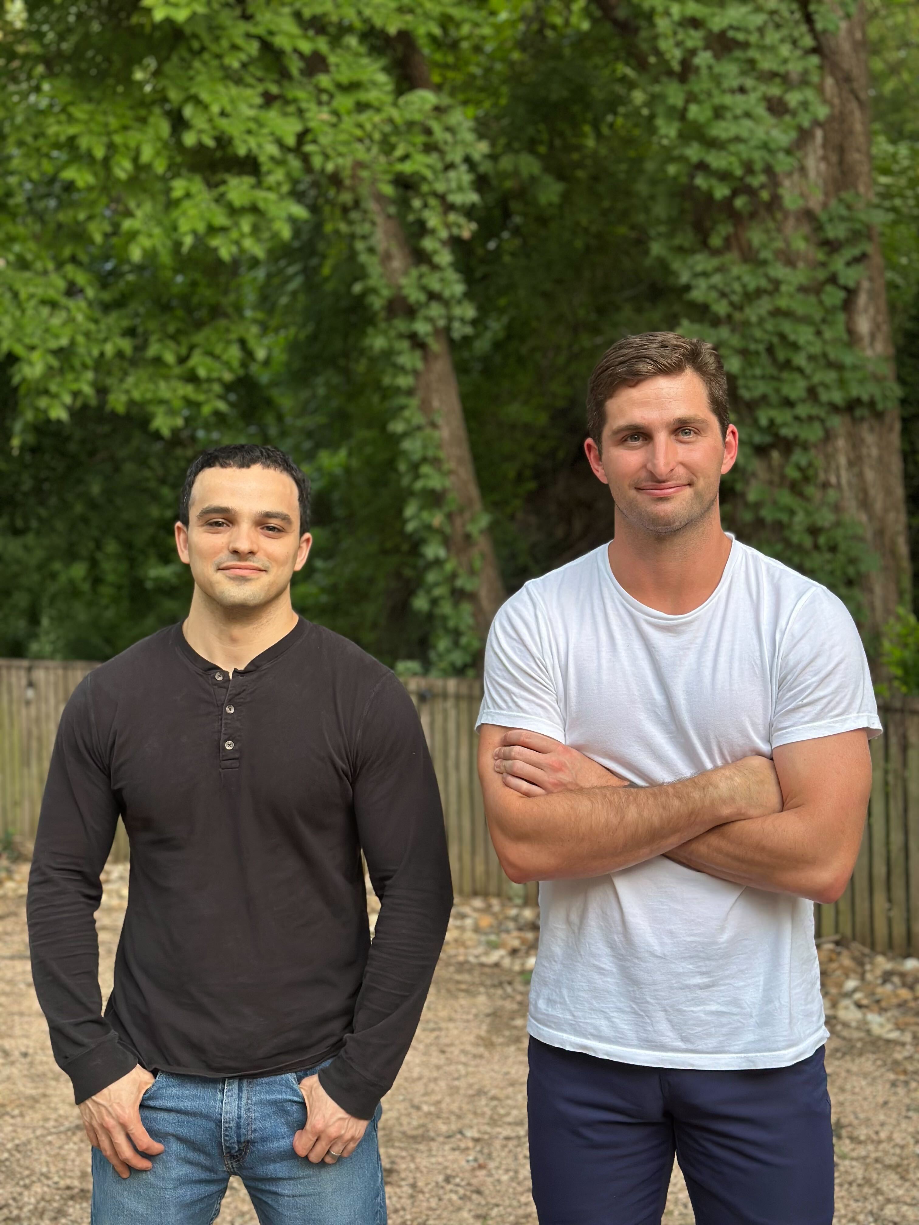 Justin Lopas, left, and Zach Dell standing outdoors