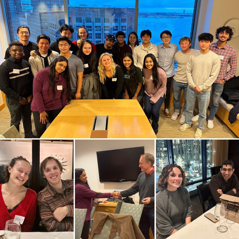 A group of .406 Ventures student fellows and guest speakers gathered in a Boston meeting room