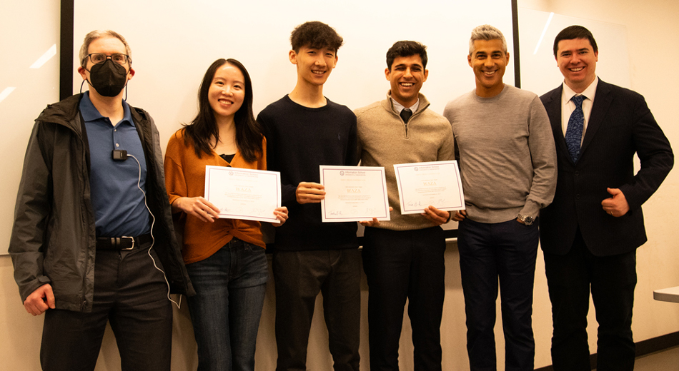 The WAZA student team with instructors Jeremy Zaretzky, Kabir Shahani and Mike Teodorescu at the University of Washington.