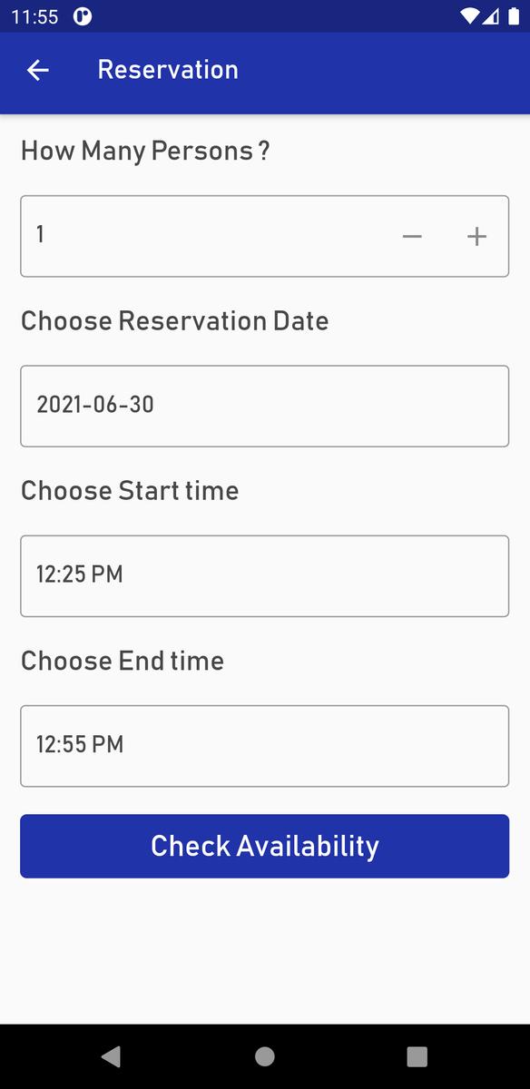 Archived Kafecloud Customer app reservation form with party size, date and time fields
