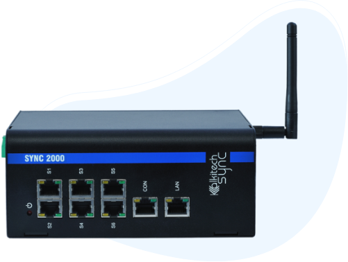 Kalkitech SYNC 2000 gateway with antenna and multiple communication ports