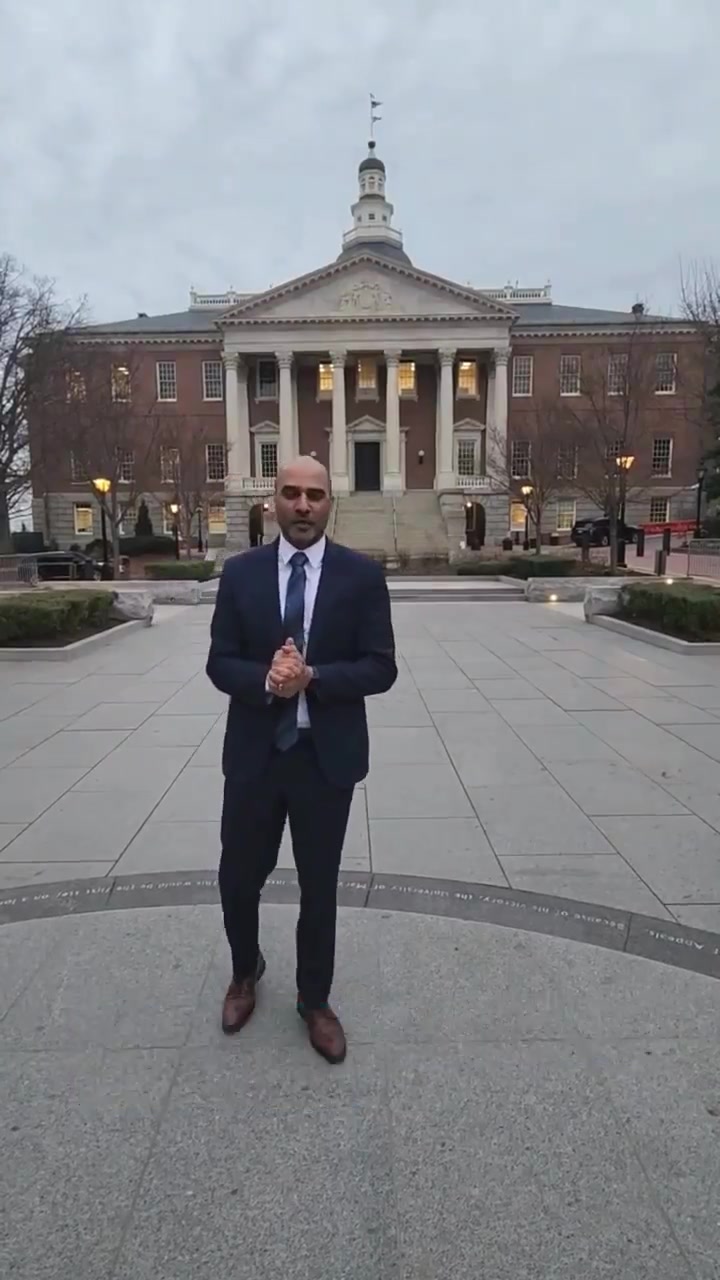 Kamran Saddique speaking outside the Maryland State House after procurement reform testimony