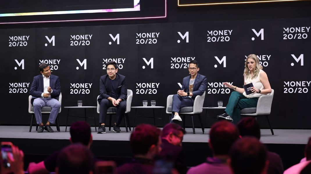 Kaniyet Rayev, second from left, on a panel at Money20/20 in Bangkok