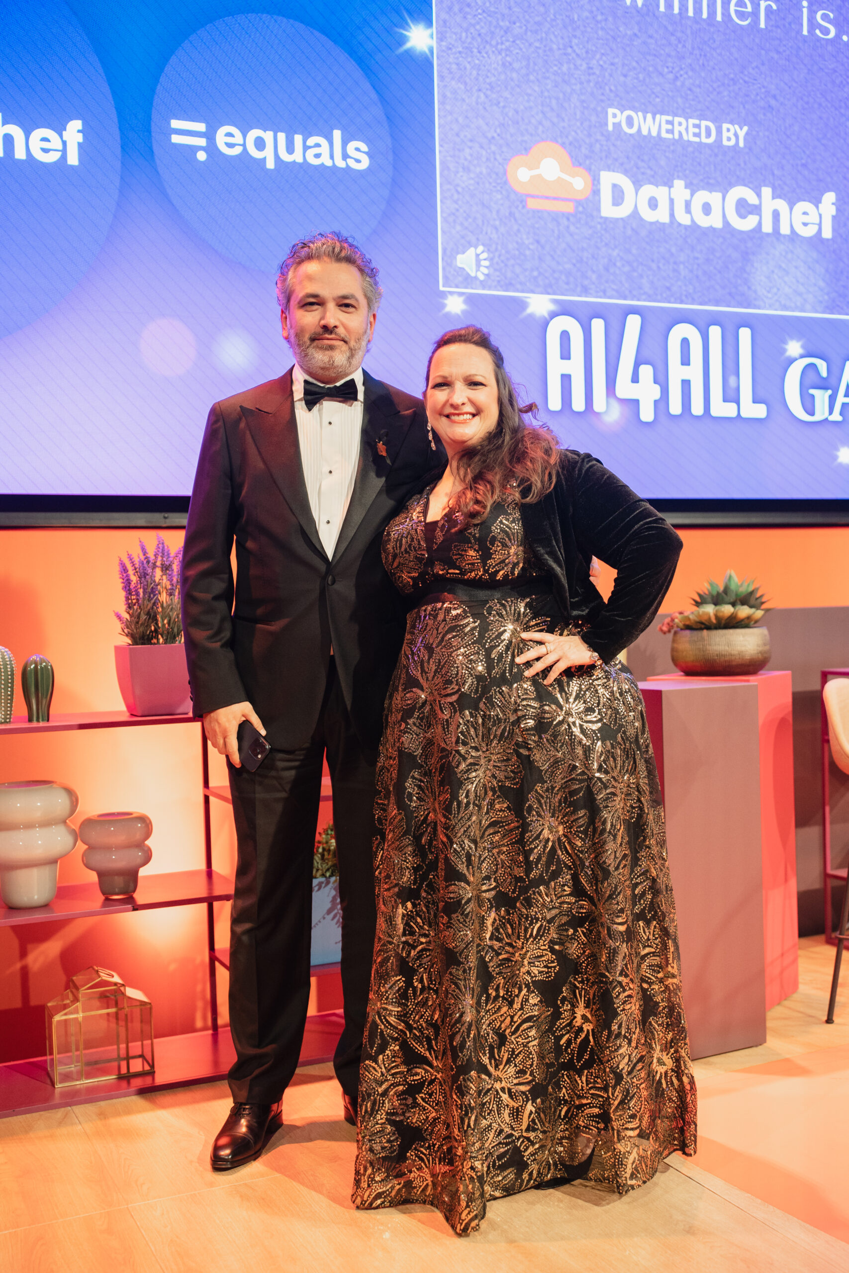 Ashkan Roshanayi and Karen Harriss standing together at the AI4ALL Gala