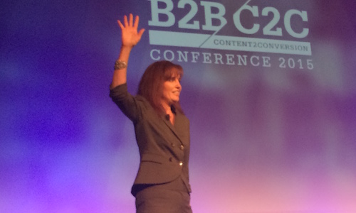 Karen Thomas-Smith speaking onstage at the 2015 B2B Content2Conversion conference