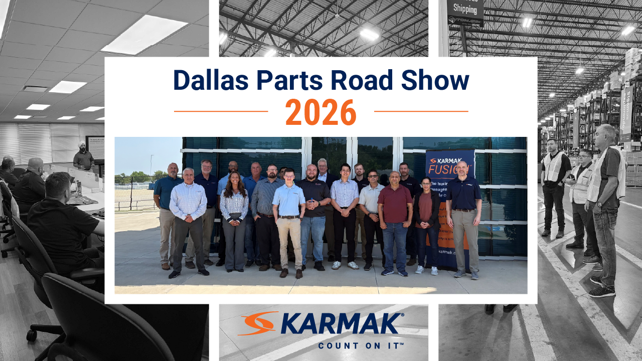 Official collage showing customers and presenters at the 2026 Dallas-area Karmak Parts Road Show