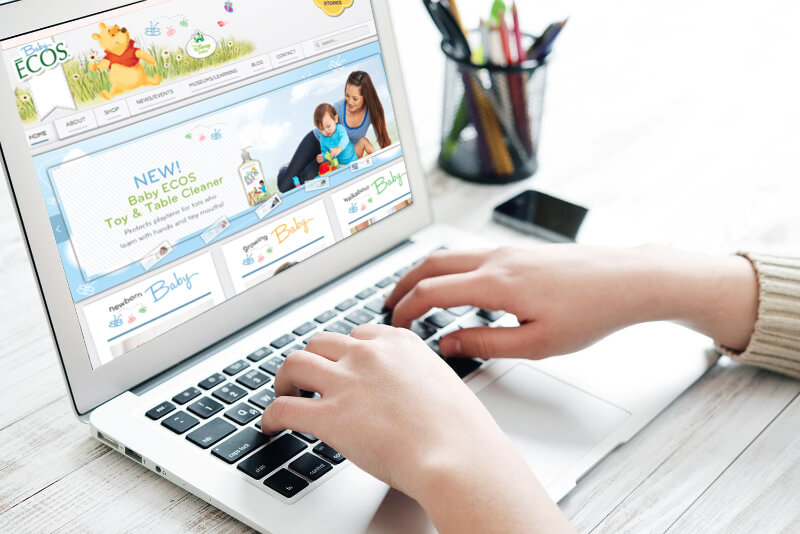 Kashani portfolio mockup showing the Baby ECOS website on a laptop