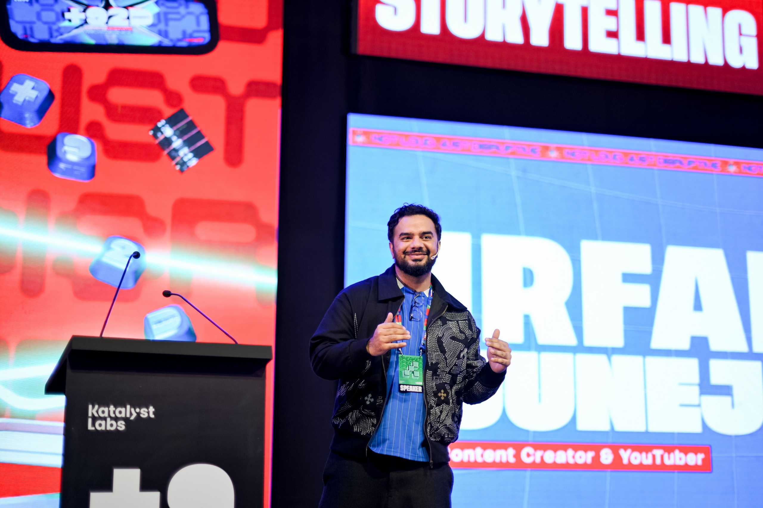 A speaker on Katalyst Labs’ +92Disrupt stage