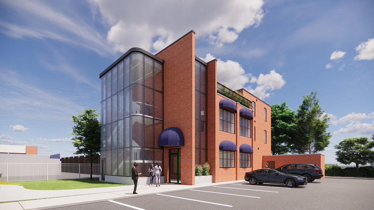 Architectural rendering of Kate and Company's planned headquarters in downtown Erie