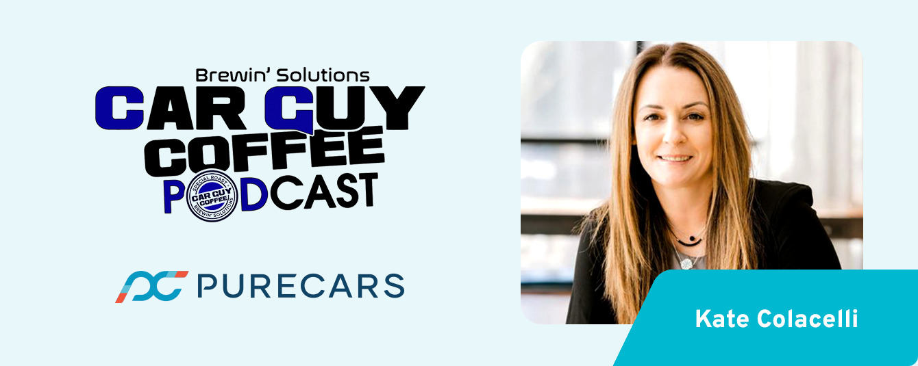 Car Guy Coffee Podcast artwork featuring Kate Colacelli and PureCars