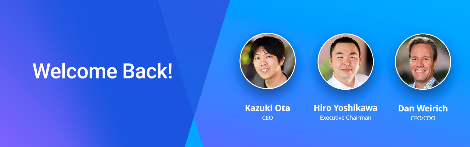Treasure Data’s 2021 Welcome Back announcement showing Kazuki Ohta, Hironobu Yoshikawa and Dan Weirich