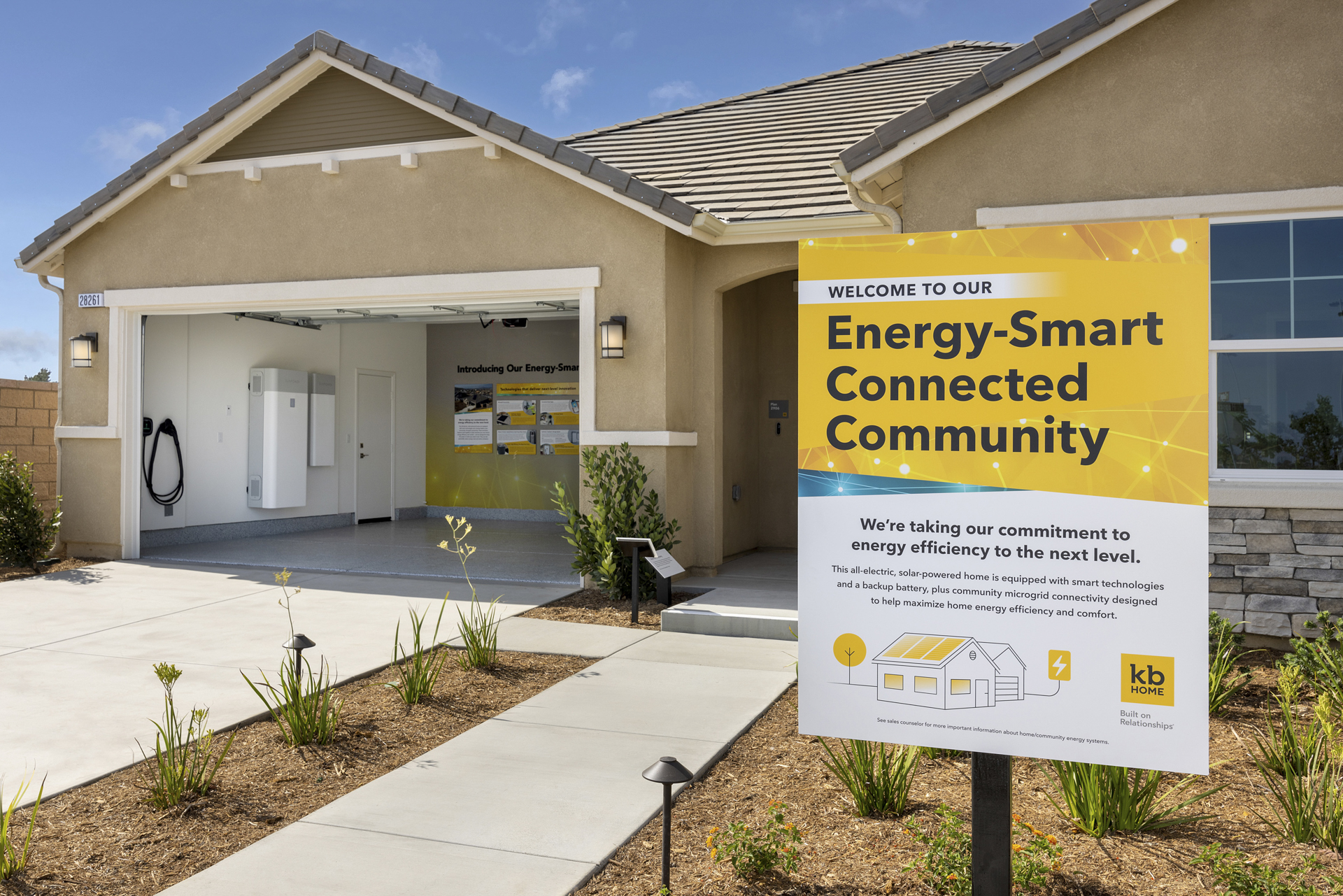 A KB Home model house at Durango at Shadow Mountain, with battery equipment visible in the garage
