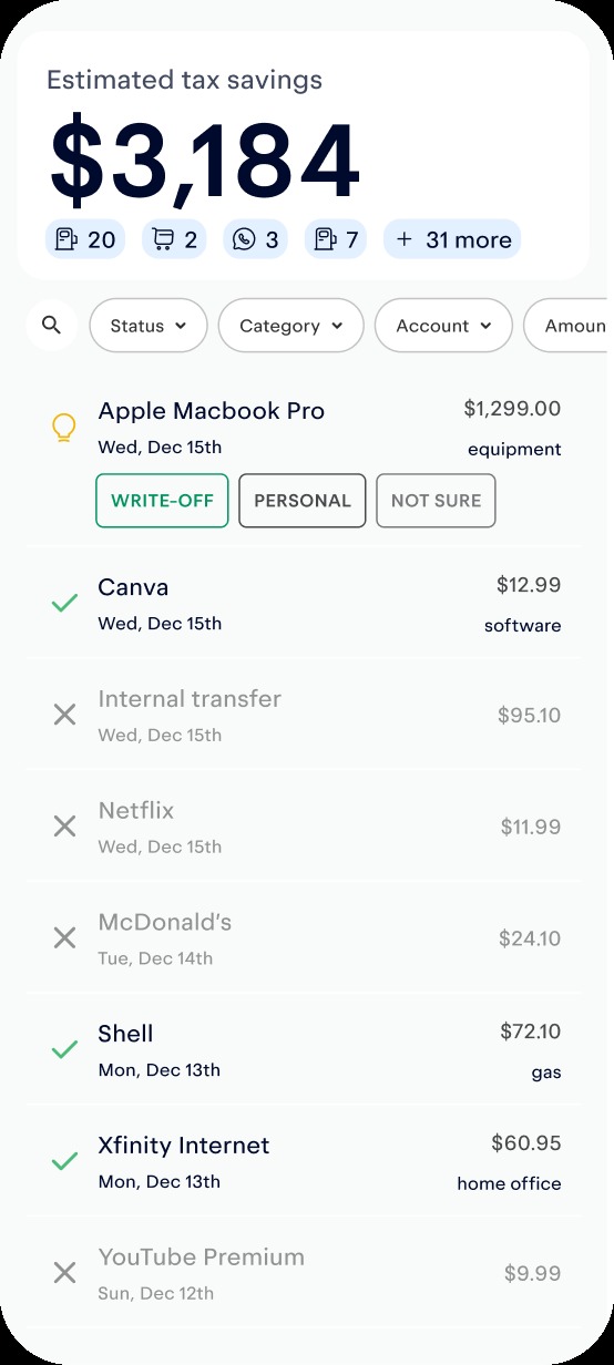 Keeper app screenshot showing its tax and expense workflow