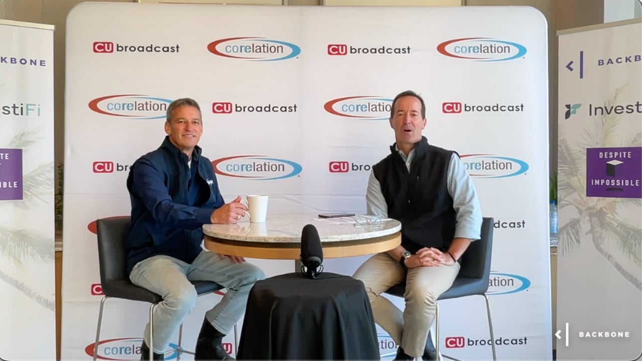 Keith Kelly, left, seated during a CUbroadcast interview at the 2025 Corelation Executive Forum