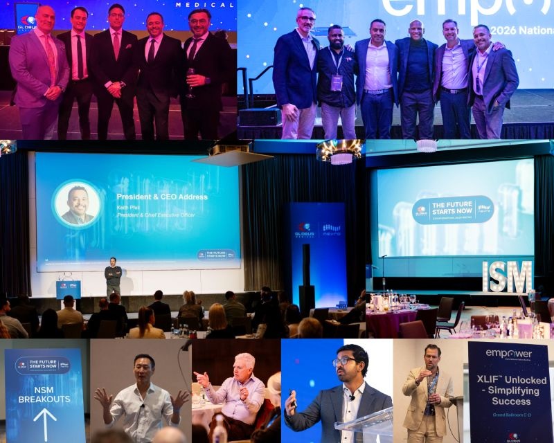 Sales-meeting collage shared by Keith Pfeil, including team photographs and his CEO presentation