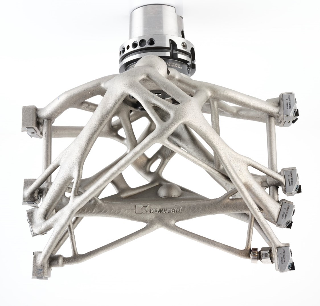 Kennametal KENionic additively manufactured boring tool with branching supports and cutting inserts