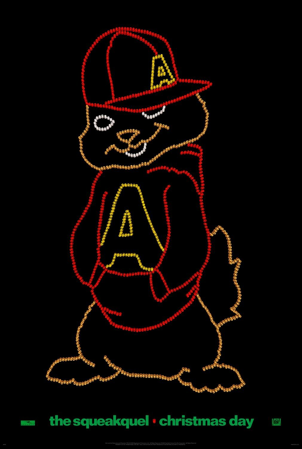 Alvin outlined in colored Lite-Brite-style lights against a black background