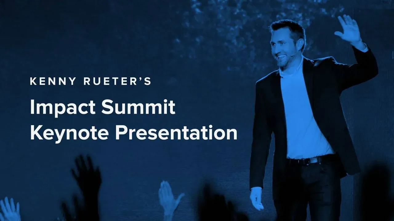Kenny Rueter onstage in Kajabi’s 2019 Impact Summit keynote artwork