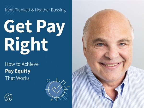 Publicity graphic pairing Get Pay Right, by Kent Plunkett and Heather Bussing, with a photograph of Plunkett