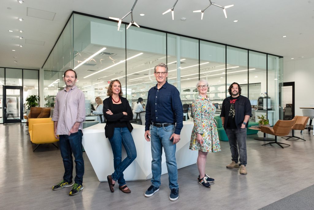 Andrew Busey, Brandi Cantarel, Kent Wakeford, Claire Aldridge and Ben Lamm standing together at Form Bio