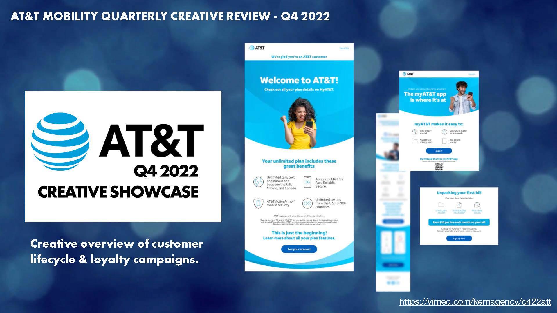 KERN’s Q4 2022 AT&T creative showcase displaying welcome and account guidance emails