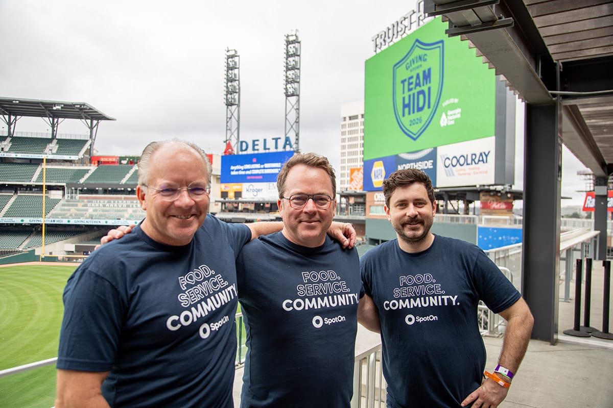 Kevin Bryla with Scott Youkilis and Don Pirone while volunteering at Giving Kitchen's Team Hidi fundraiser in 2026
