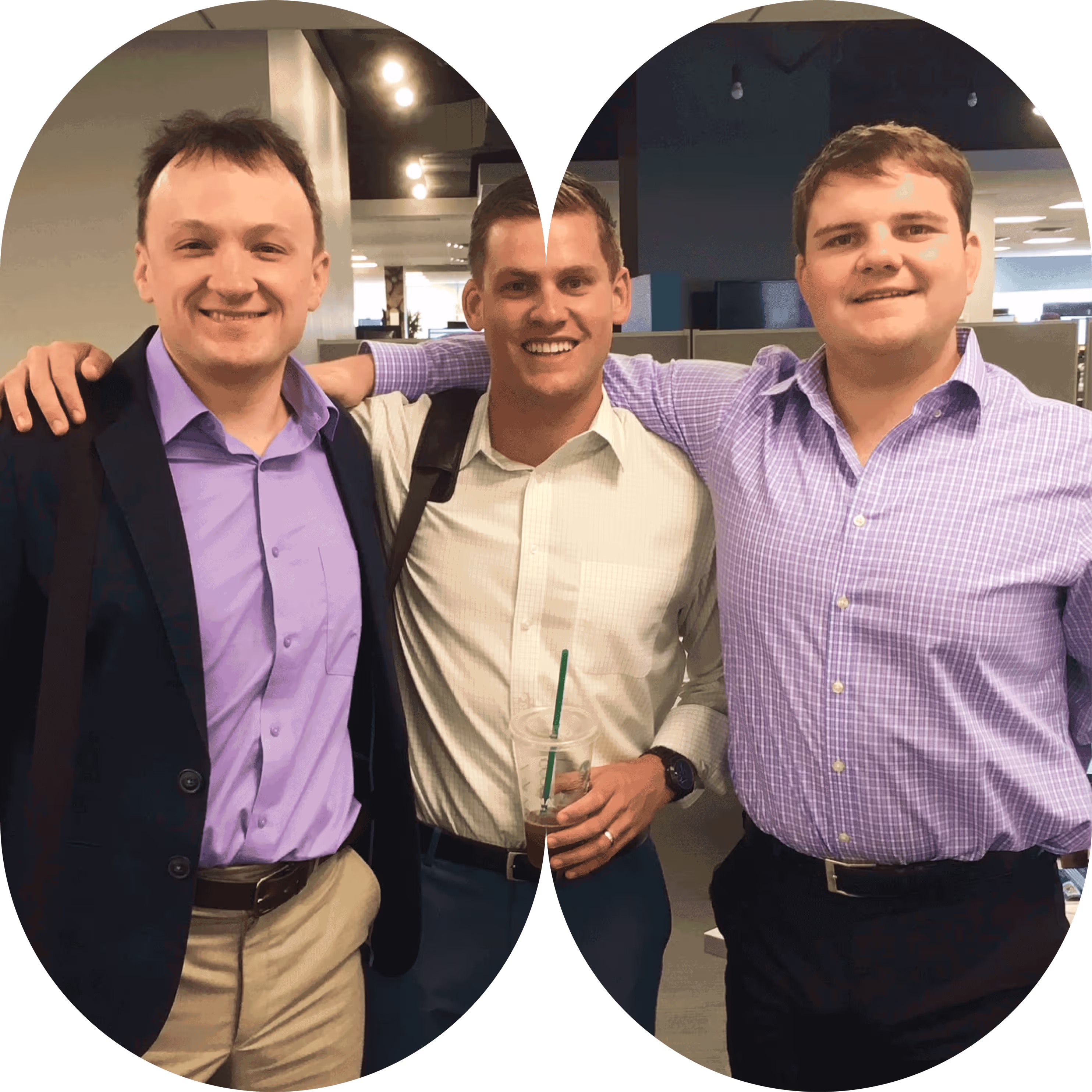 An early Fairmarkit photograph showing the three co-founders, with Kevin Frechette in the center.