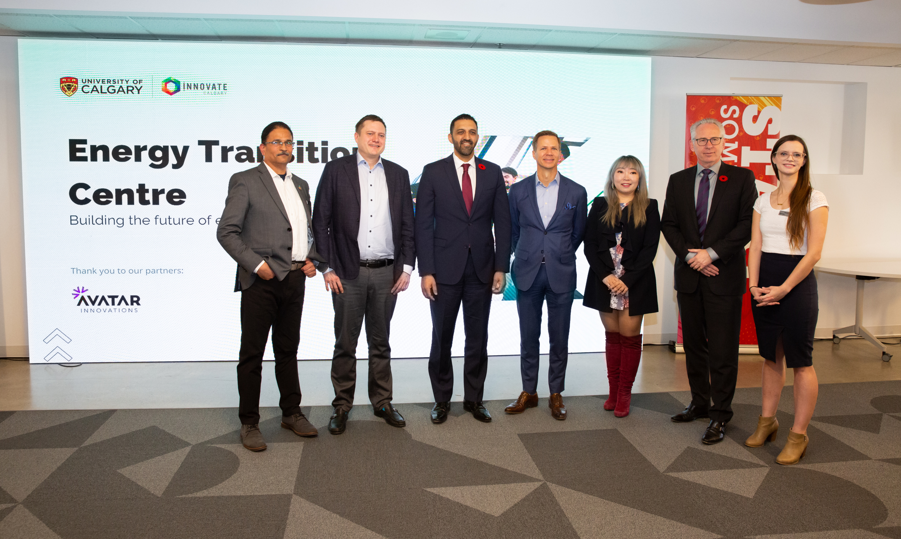 Seven participants at the Energy Transition Centre opening, including Kevin Krausert second from left
